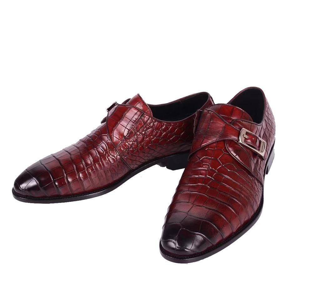 Crocodile Shoes Crocodile  Leather  Man Handmade Mens Dress shoes, Mens Monk Shoes, Mens Formal Shoes,Brushed Red