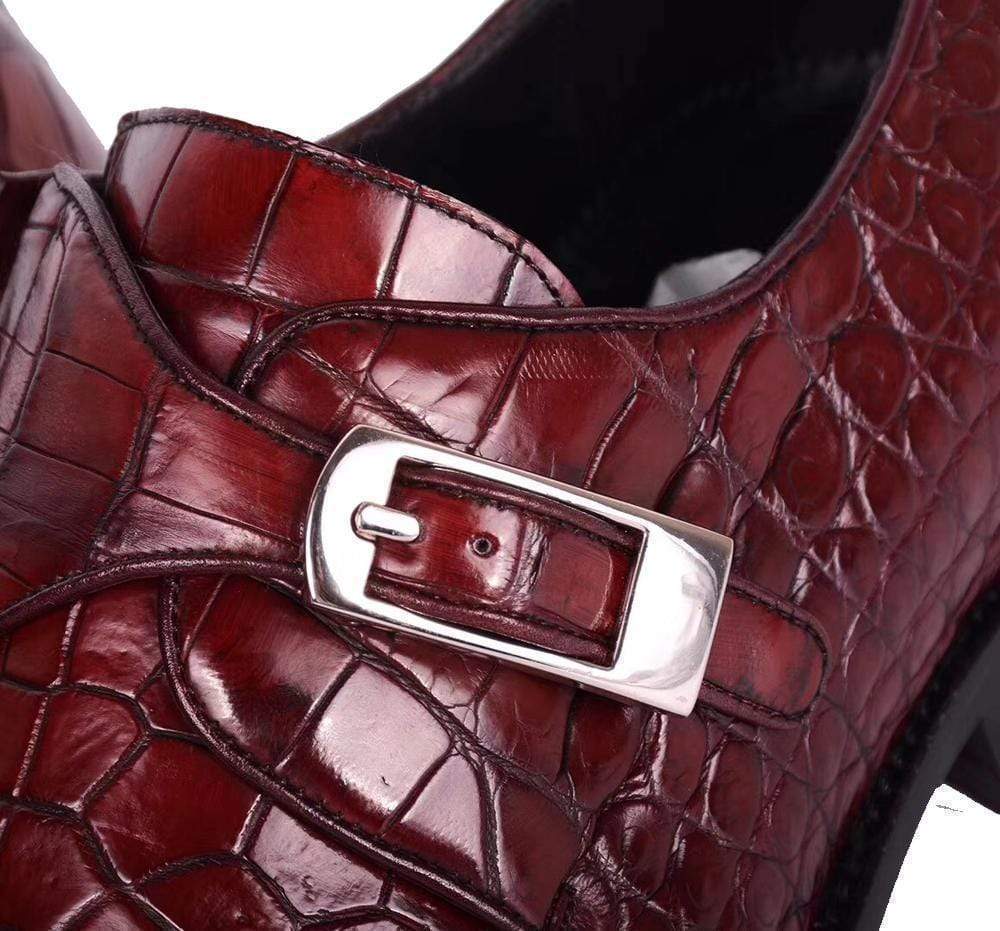 Crocodile Shoes Crocodile  Leather  Man Handmade Mens Dress shoes, Mens Monk Shoes, Mens Formal Shoes,Brushed Red