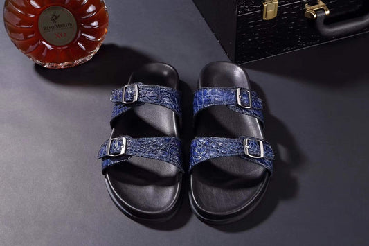 Crocodile Shoes Crocodile Leather Sandals Vintage Navy Blue