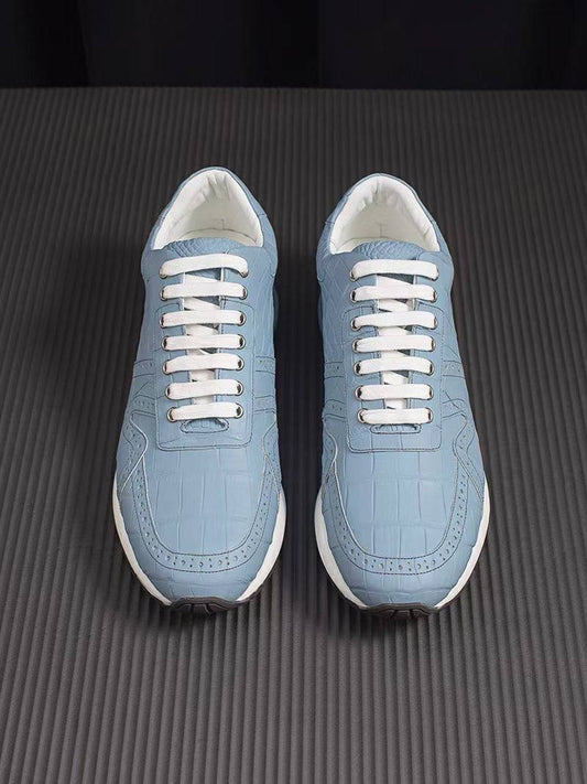 Crocodile Shoes Crocodile Leather Sneaker Shoes Light Blue