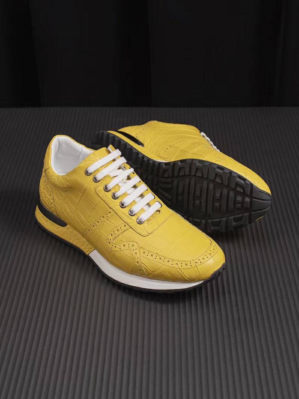 Crocodile Shoes Crocodile Leather Sneaker Shoes Yellow