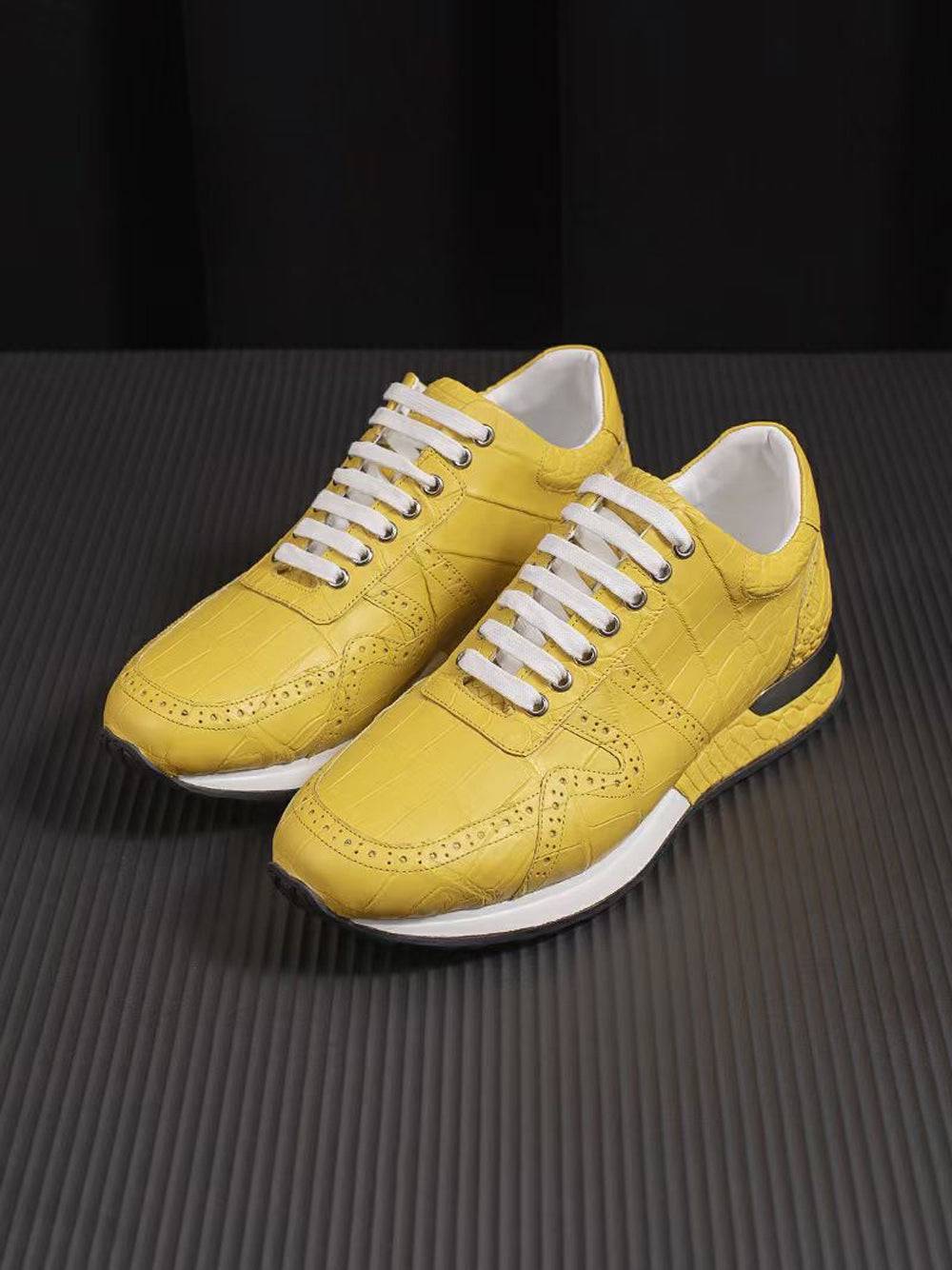 Crocodile Shoes Crocodile Leather Sneaker Shoes Yellow