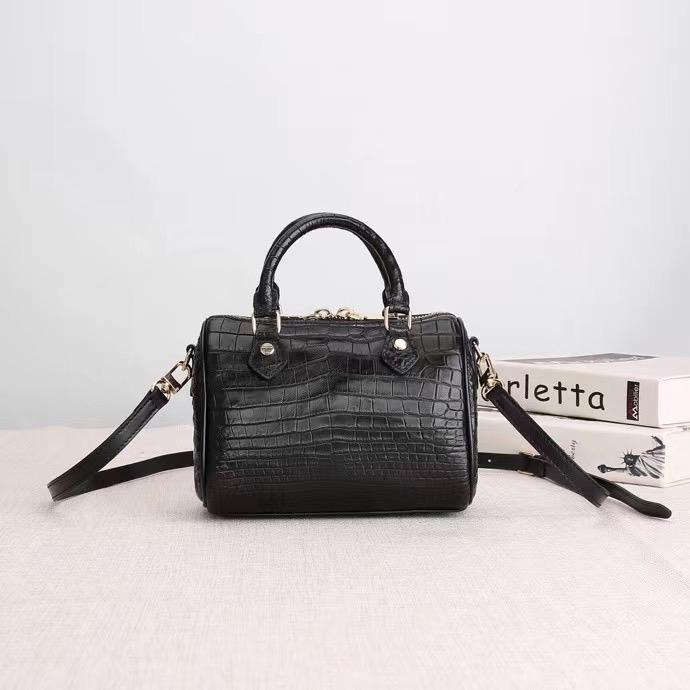 Crocodile Leather Speedy Satchel Bag Black