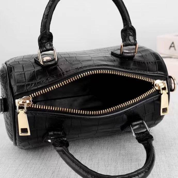 Crocodile Leather Speedy Satchel Bag Black