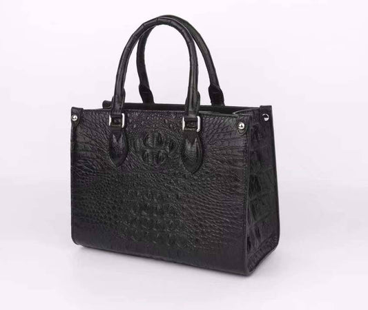 Crocodile Leather Top Handle Bag Black