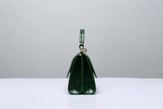 Crocodile Leather  Top Handle Bag  Dark Green