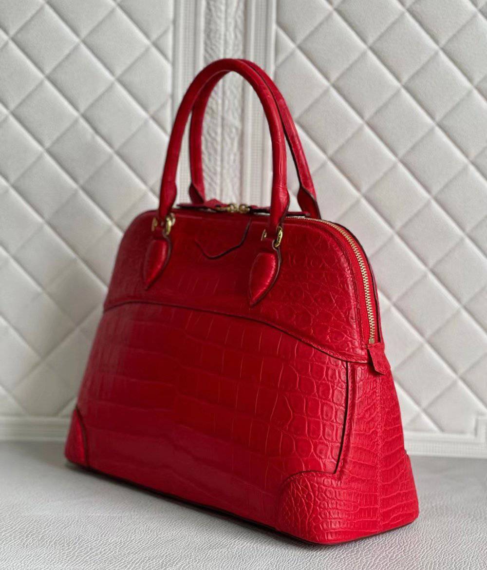 Crocodile Leather Top Handle Tote Bag Red