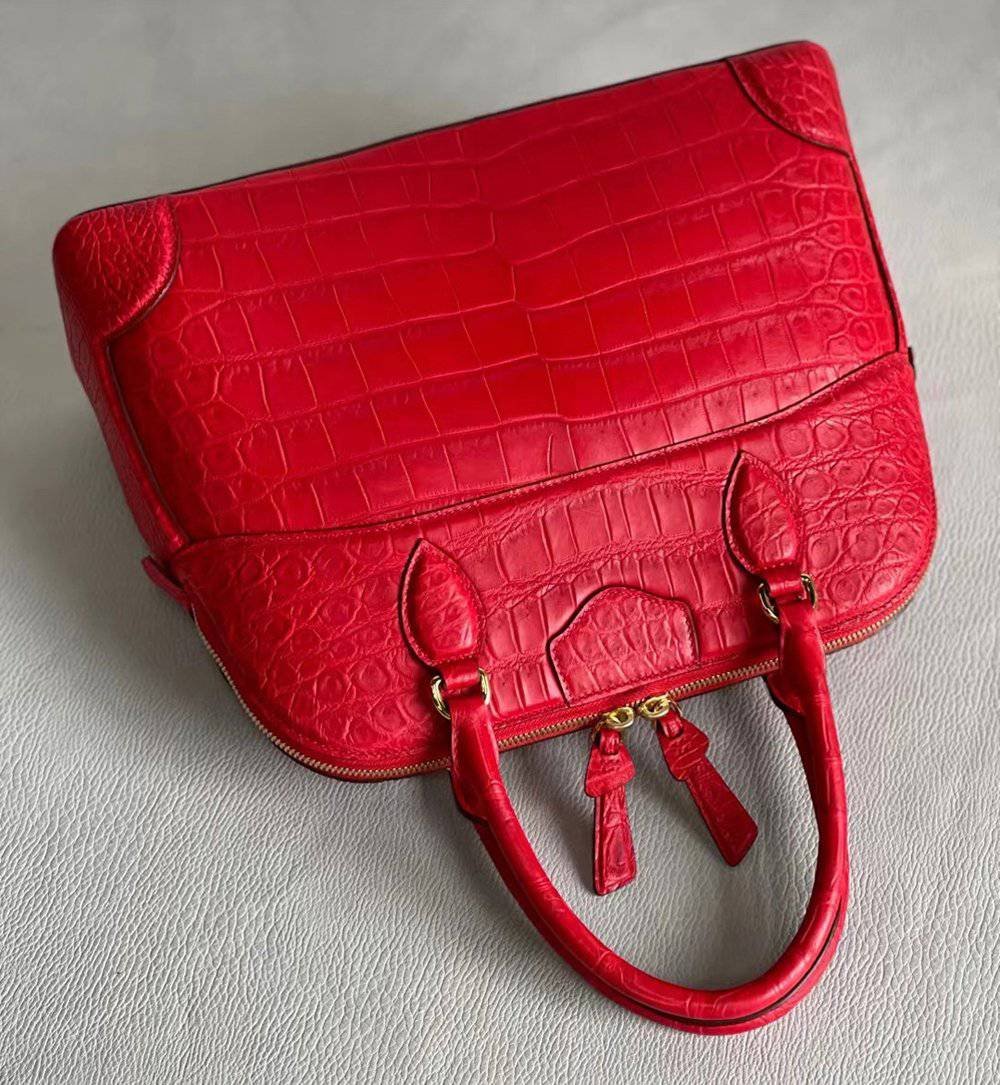 Crocodile Leather Top Handle Tote Bag Red