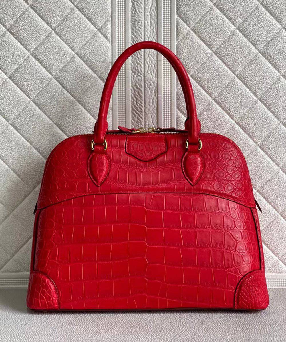 Crocodile Leather Top Handle Tote Bag Red