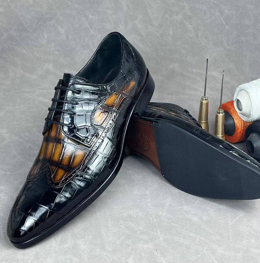 Preorder Crocodile Shoes Crocodile Leather Two Tone Shoes,Brogue Formal Shoes,Lace Up Dress Shoes