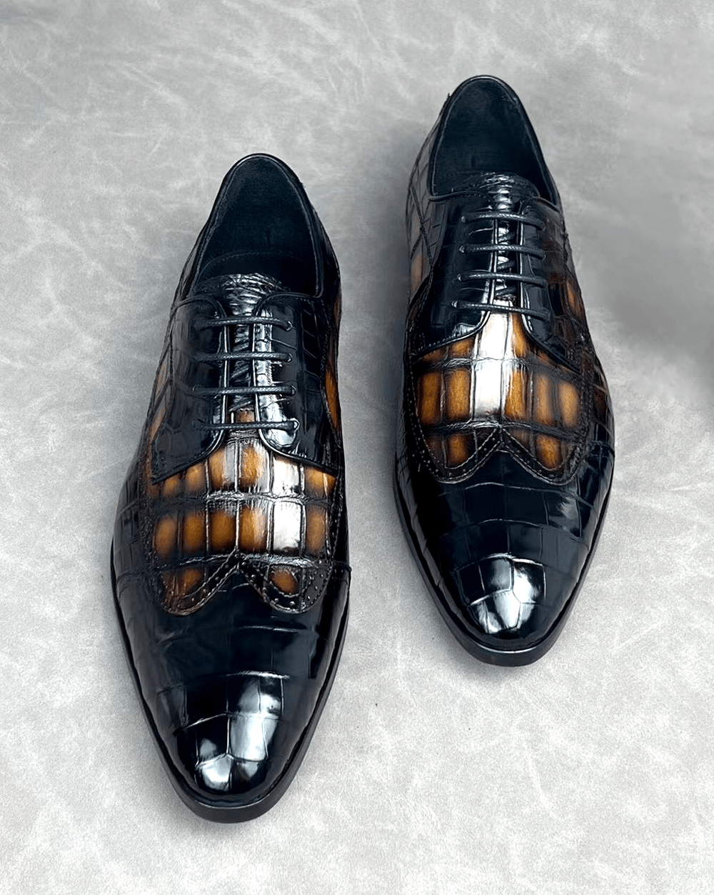 dress shoes with two laces Crocodile Shoes Crocodile Leather Two Tone Shoes,Brogue Formal Shoes,Lace  Up Dress Shoes