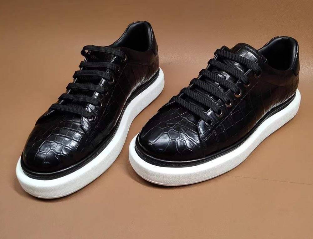 Giày nam phong cách cá sấu, giày lười sneaker thấp cổ màu đen bằng da cá sấu