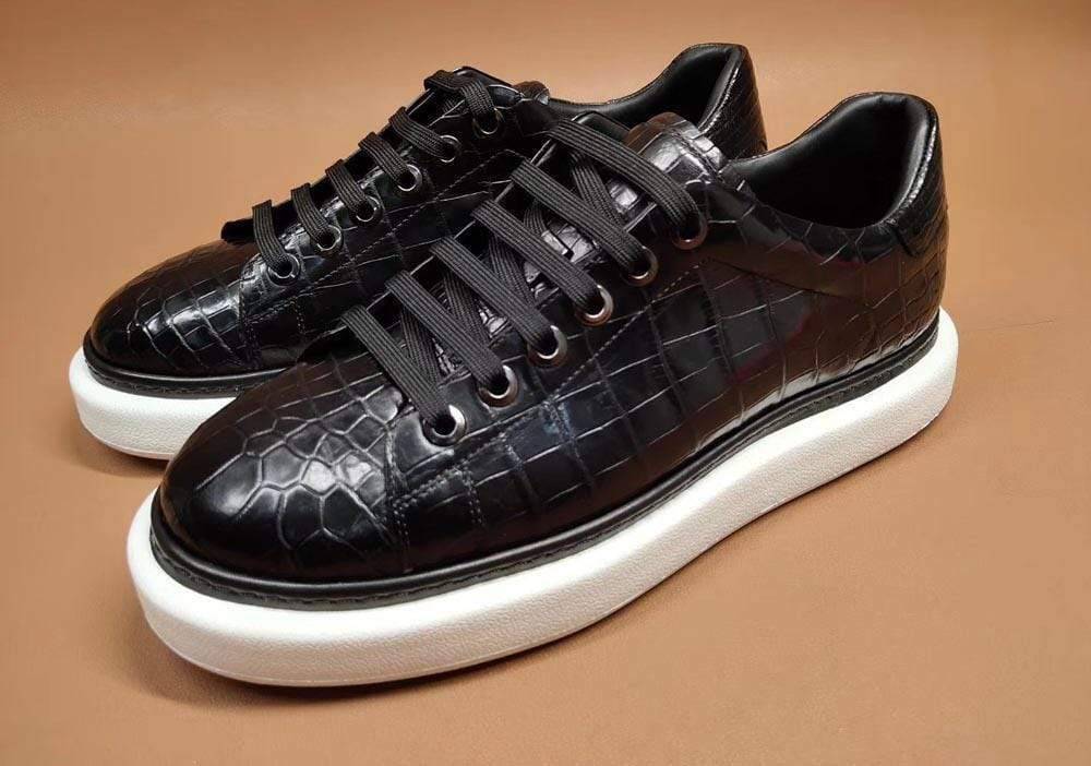 alt
Giày Crocodile thời trang nam, sneaker slip-on cổ thấp thường ngày màu đen bằng da cá sấu