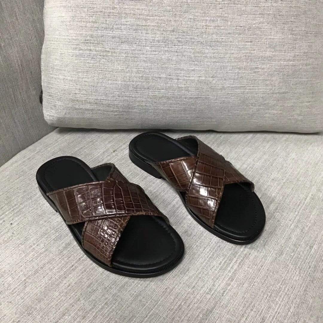 Dép da cá sấu đặt trước, dép da thật nubuck từ da bụng cá sấu