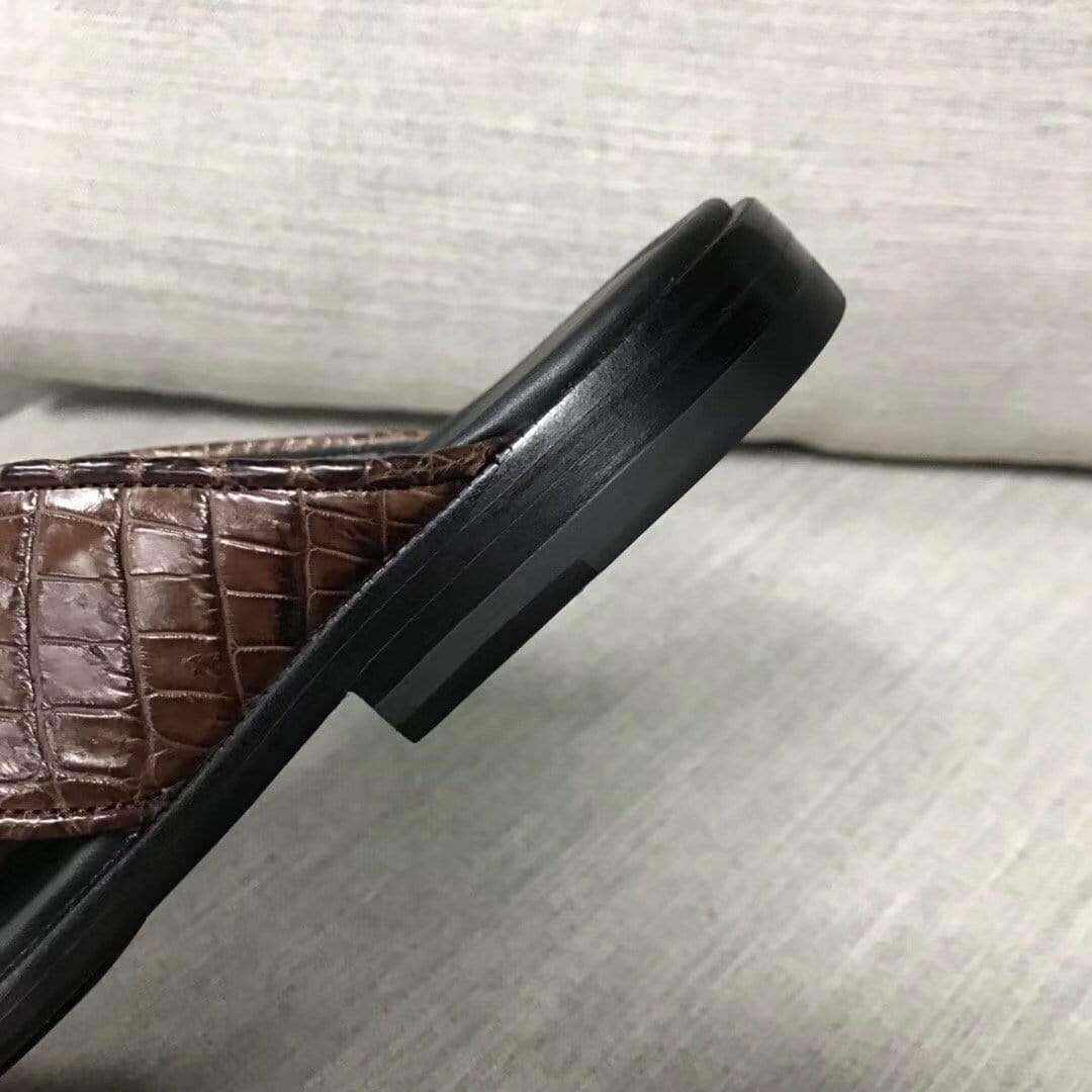 Dép da cá sấu đặt trước,Dép da nubuck da bụng cá sấu thật