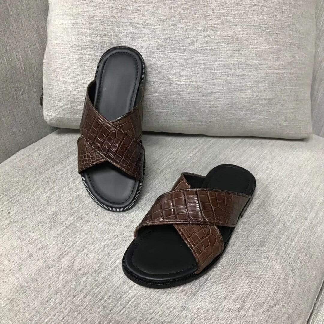 Đặt trước dép da cá sấu, dép da lộn nubuck thật từ da bụng cá sấu