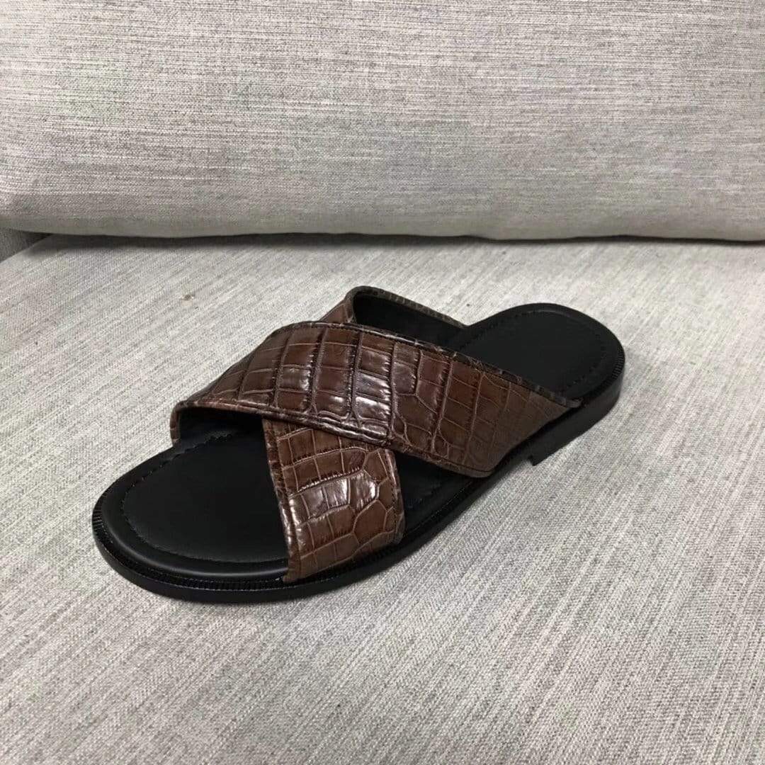 alt
Dép da cá sấu đặt trước, dép da nubuck da bụng cá sấu thật