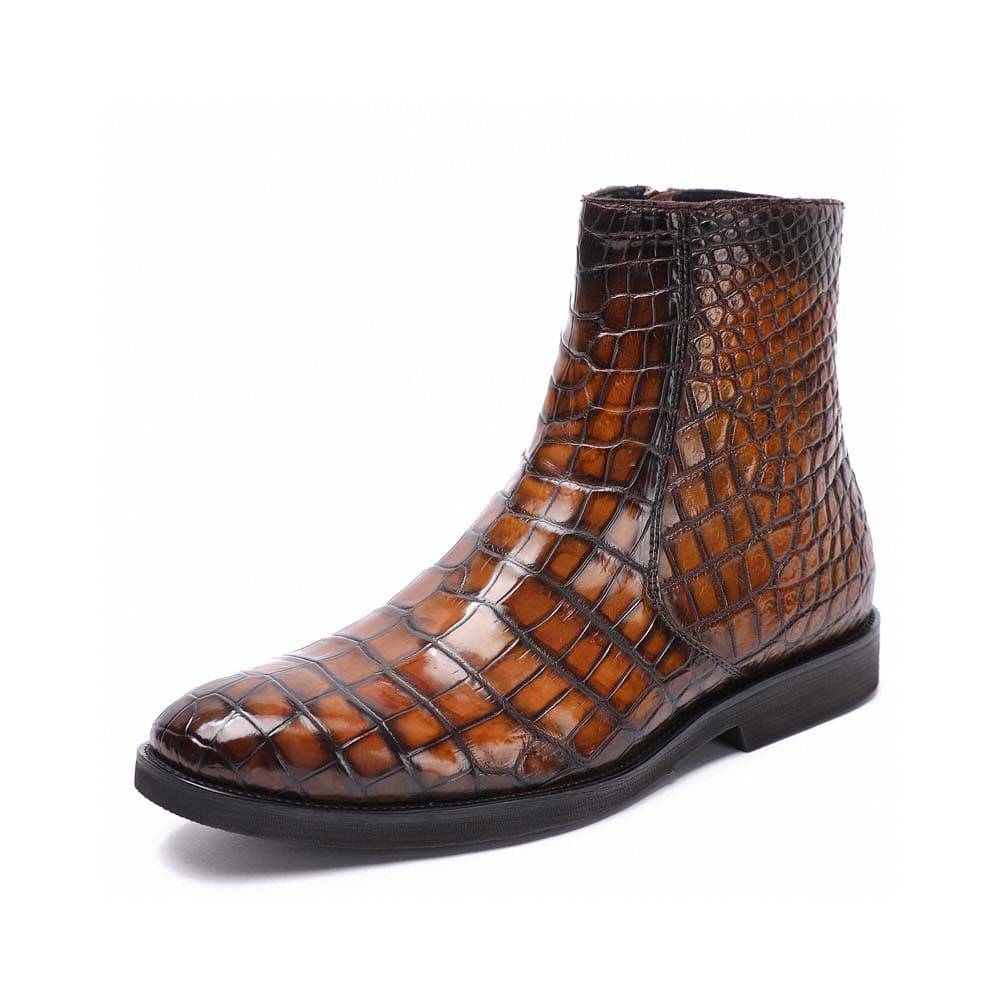 Preorder crocodile Shoes Men's Crocodile Leather Side Zipper Chelsea Boots Vintage Brown