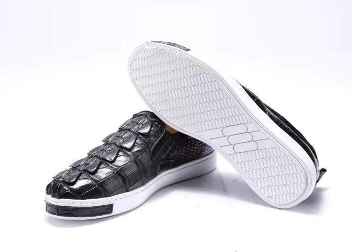 Preorder Crocodile Shoes Mens Crocodile Bone Leather Driving Shoes Slip on Flats Walking Shoes Black