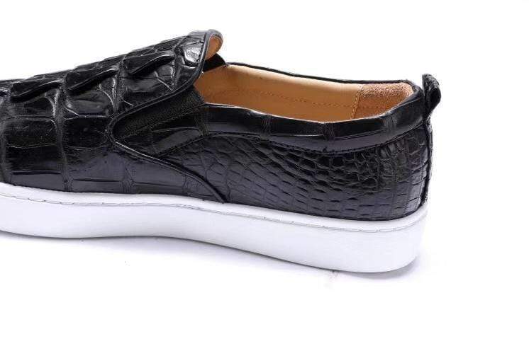 Preorder Crocodile Shoes Mens Crocodile Bone Leather Driving Shoes Slip on Flats Walking Shoes Black