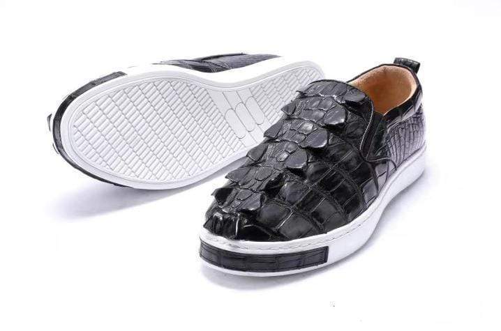 Preorder Crocodile Shoes Mens Crocodile Bone Leather Driving Shoes Slip on Flats Walking Shoes Black