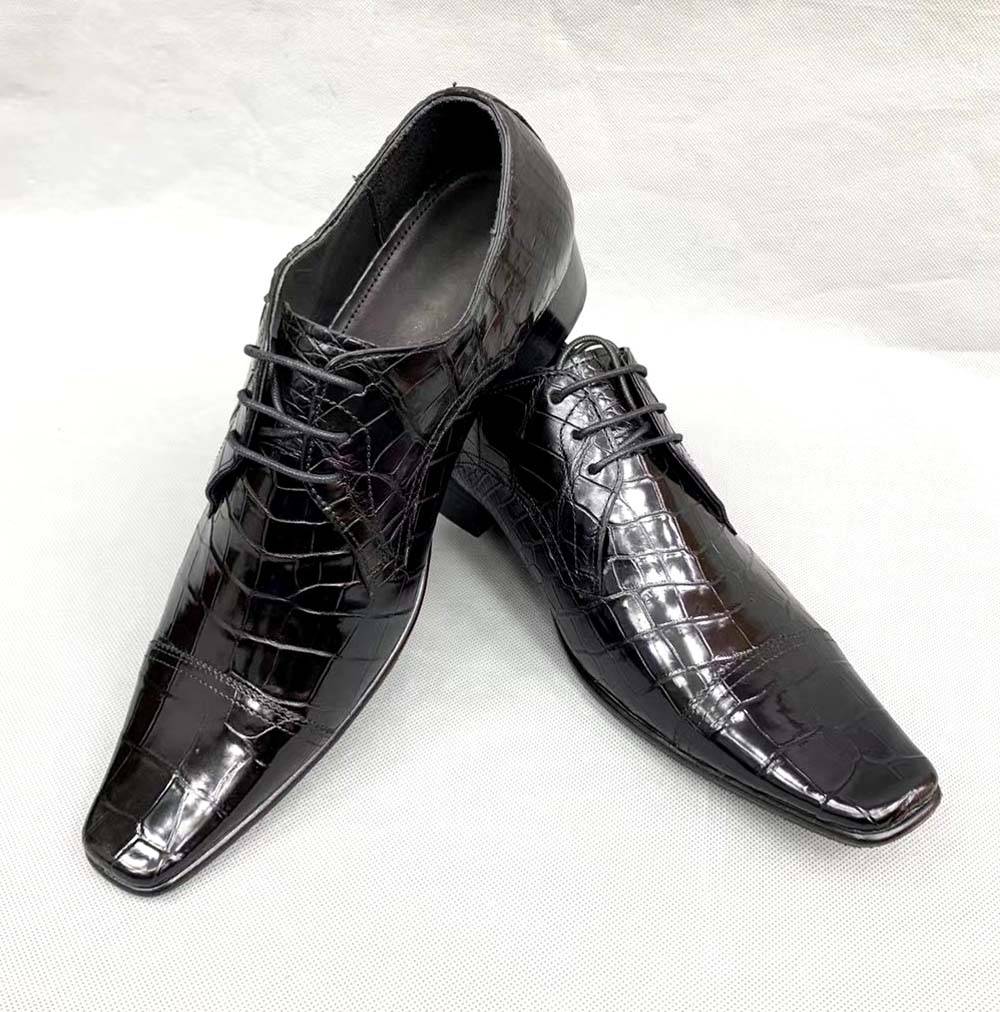 Crocodile Shoes Mens Crocodile Leather Duckbill Toe Cap Lace Up Dress Shoes