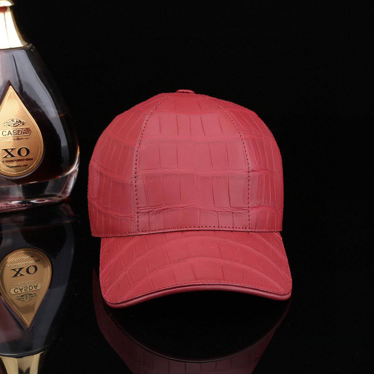 Crocodile Skin Leather Baseball Cap Red