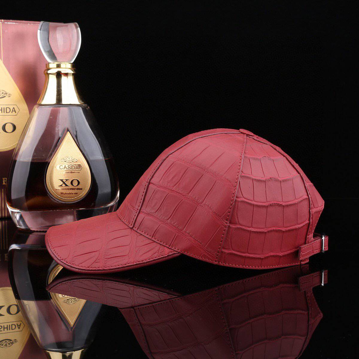 Crocodile Skin Leather Baseball Cap Red