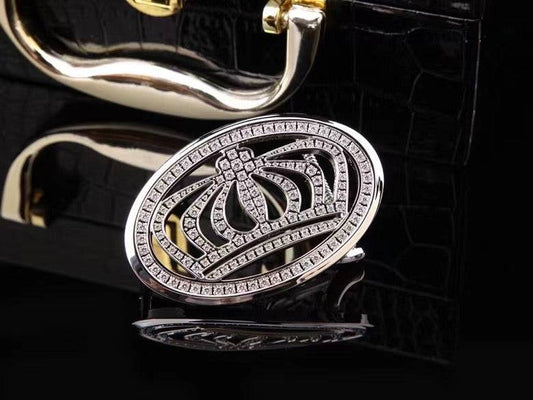 Crocodile Skin Leather Belt Crown Black