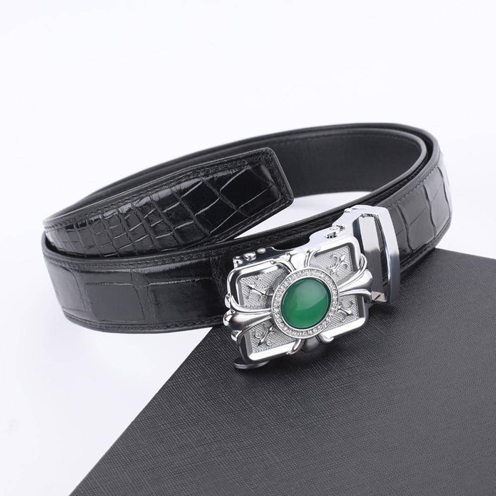 Crocodile Skin Leather Belt With Stone 4260