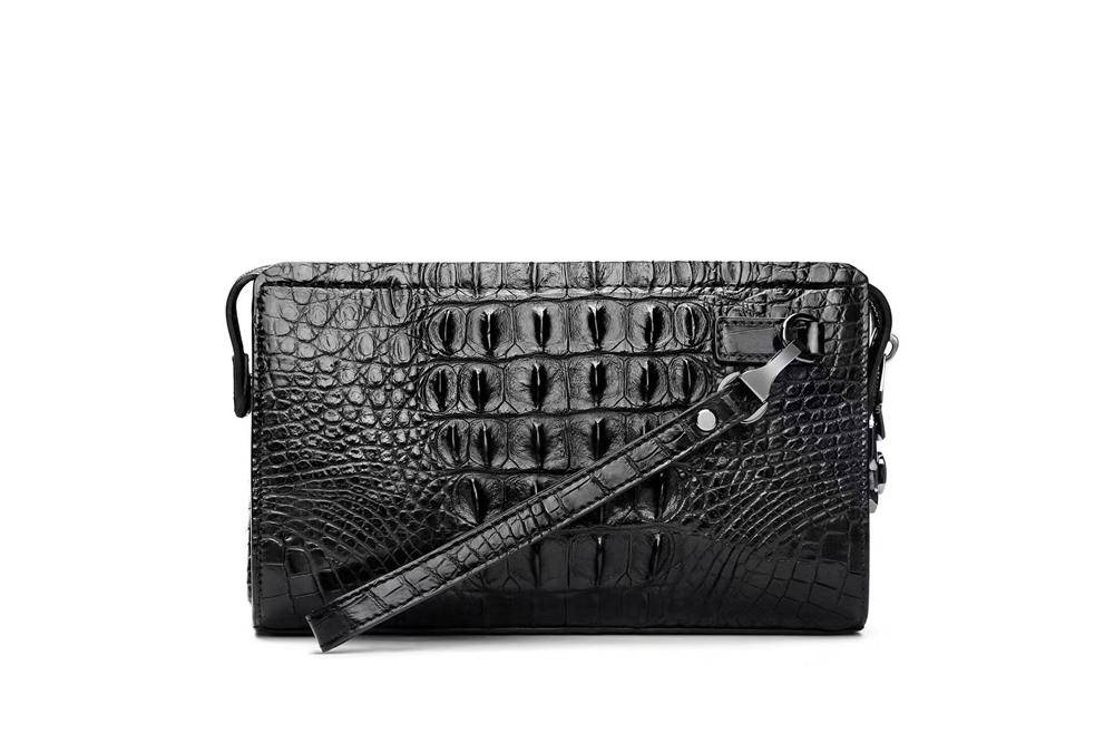 Crocodile Skin Leather Business Code Lock Wallet With Wrist Strap Chunky