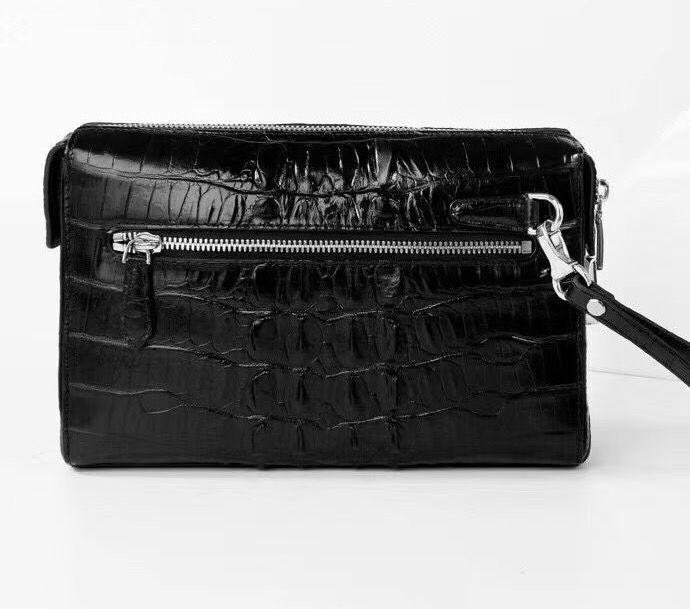 Crocodile Skin Leather Business Code Lock Wallet With Wrist Strap Silver