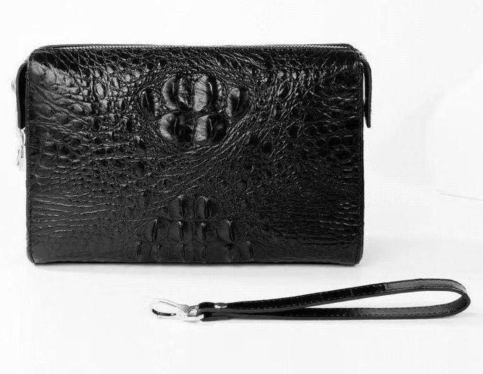 Crocodile Skin Leather Business Code Lock Wallet With Wrist Strap Silver