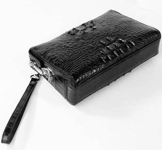 Crocodile Skin Leather Business Code Lock Wallet With Wrist Strap Silver