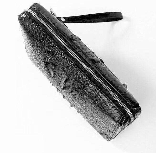 Crocodile Skin Leather Business Code Lock Wallet With Wrist Strap Silver