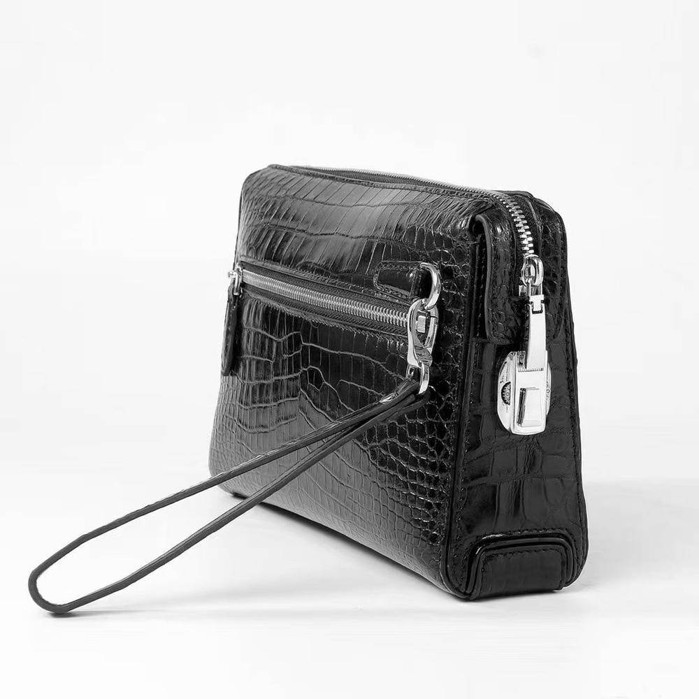 Crocodile Skin Leather Travel Orgainzer Write Clutch Bag- Black