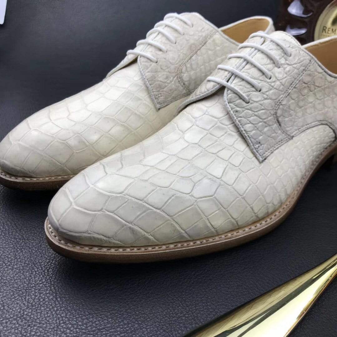 Crocodile Shoes Mens  Genuine Crocodile Leather  Lace Up Shoe White