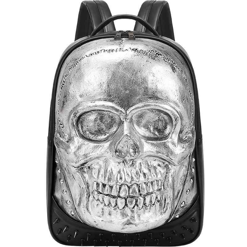 Cool Unisexs 3D Skull Backpack , Smiling Skull Backpack , Studded Large Volumn Laptop Backpack