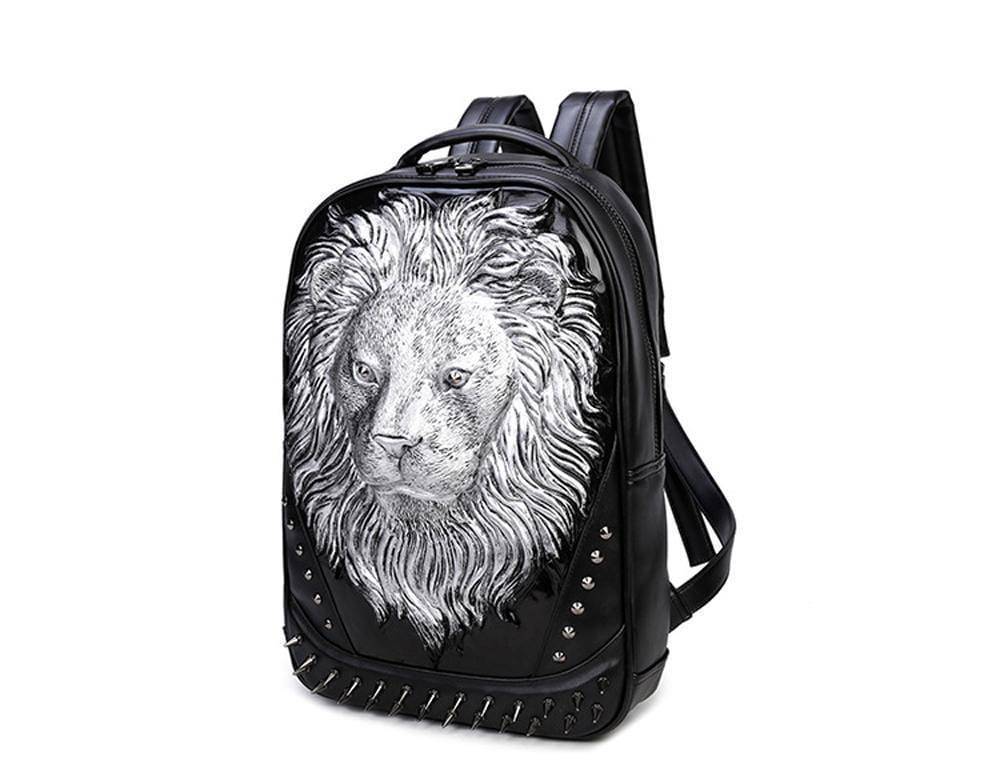 Fashion Punk Rivets Waterproof 3D Lion Head Backpack Laptop Computer Knapsack Bags