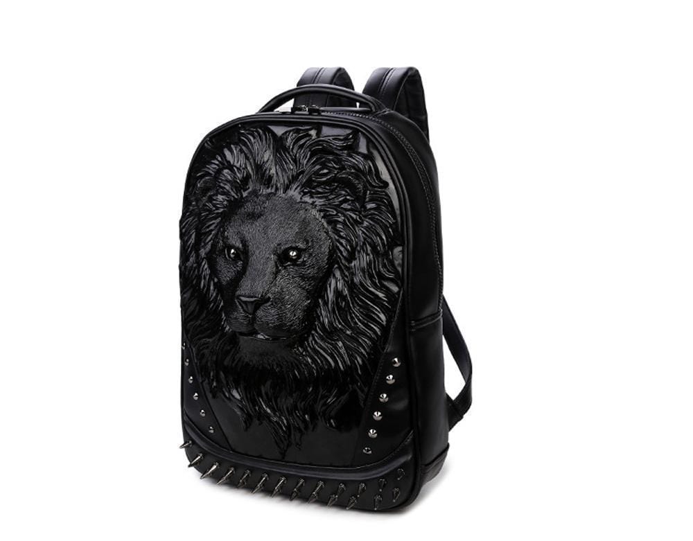 Fashion Punk Rivets Waterproof 3D Lion Head Backpack Laptop Computer Knapsack Bags