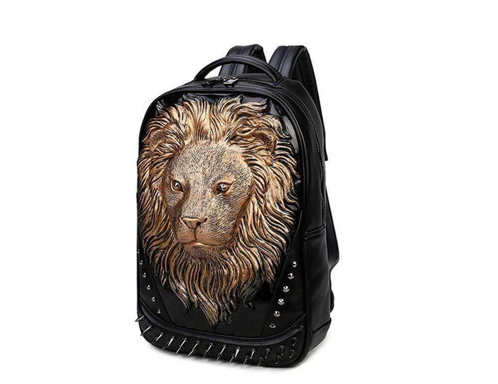 Fashion Punk Rivets Waterproof 3D Lion Head Backpack Laptop Computer Knapsack Bags