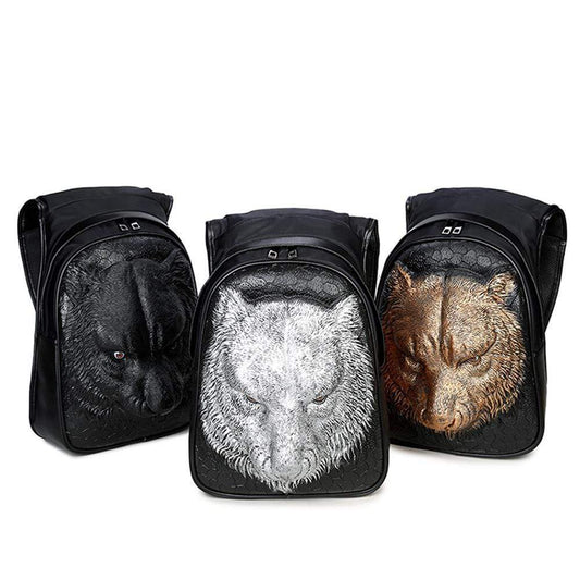 Fashion Punk Rivets Waterproof 3D Tiger Head Backpack Laptop Computer Knapsack With Hat