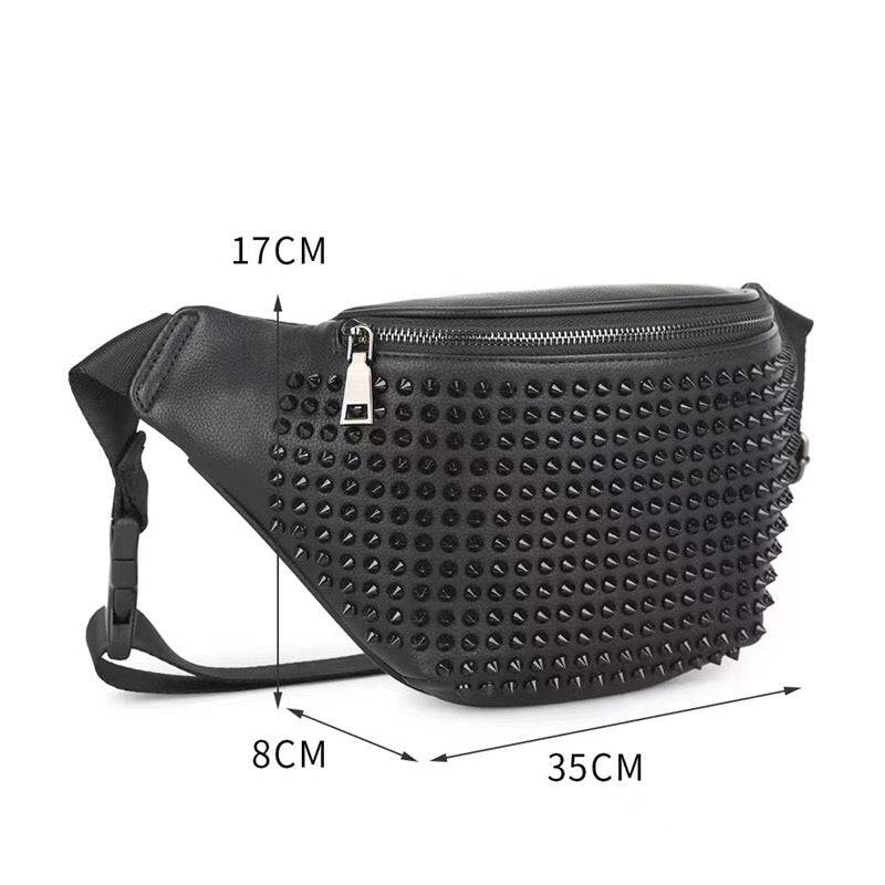 Fashion Punk Bags Rivets Waist Bag Studded Fanny Pack Belt Bag Chest Bum Bag Pouch