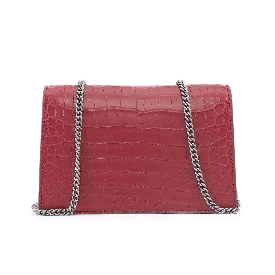 Genuine Crocodile  Leather Flap Cross body Messenger Mini Chain Bag Red