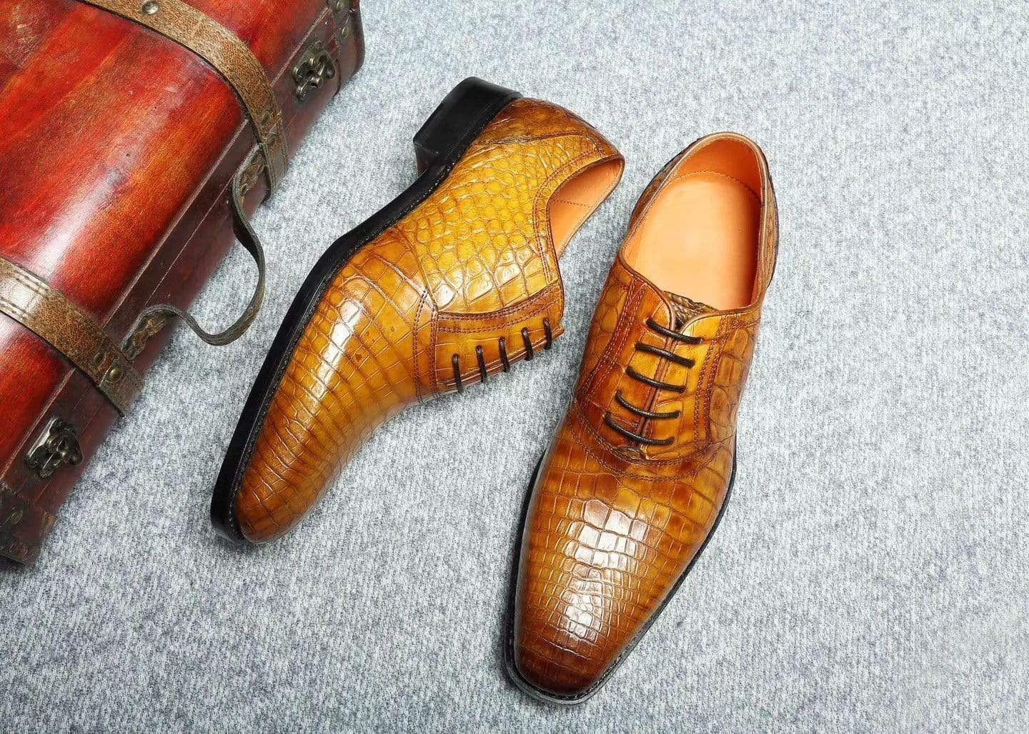 Crocodile Shoes Genuine Crocodile Belly Leather Lace-Up  Shoes  For Men