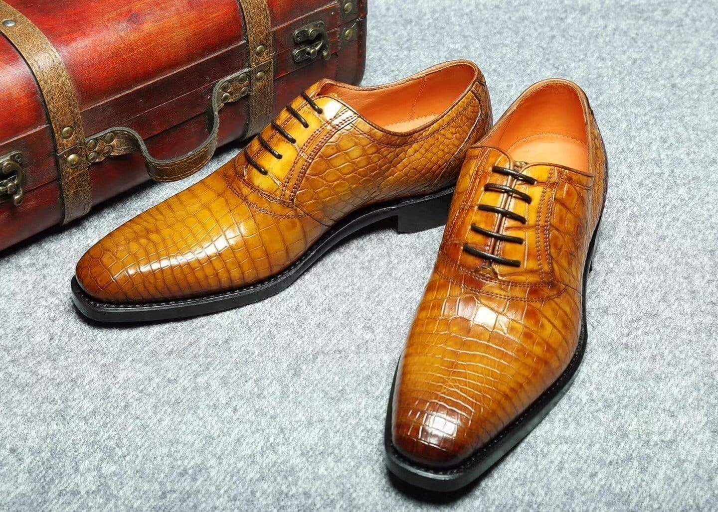 Crocodile Shoes Genuine Crocodile Belly Leather Lace-Up  Shoes  For Men