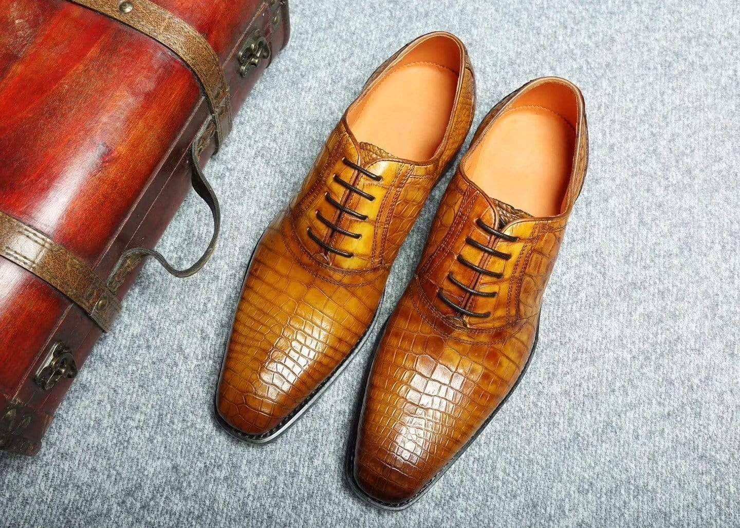 Crocodile Shoes Genuine Crocodile Belly Leather Lace-Up  Shoes  For Men