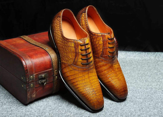 Crocodile Shoes Genuine Crocodile Belly Leather Lace-Up  Shoes  For Men