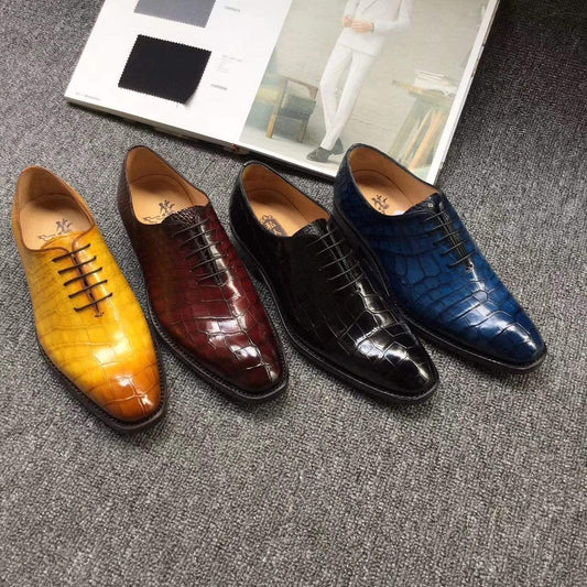 Crocodile Shoes Genuine Crocodile Belly Leather Mens Grand Cap Toe Dress Shoes