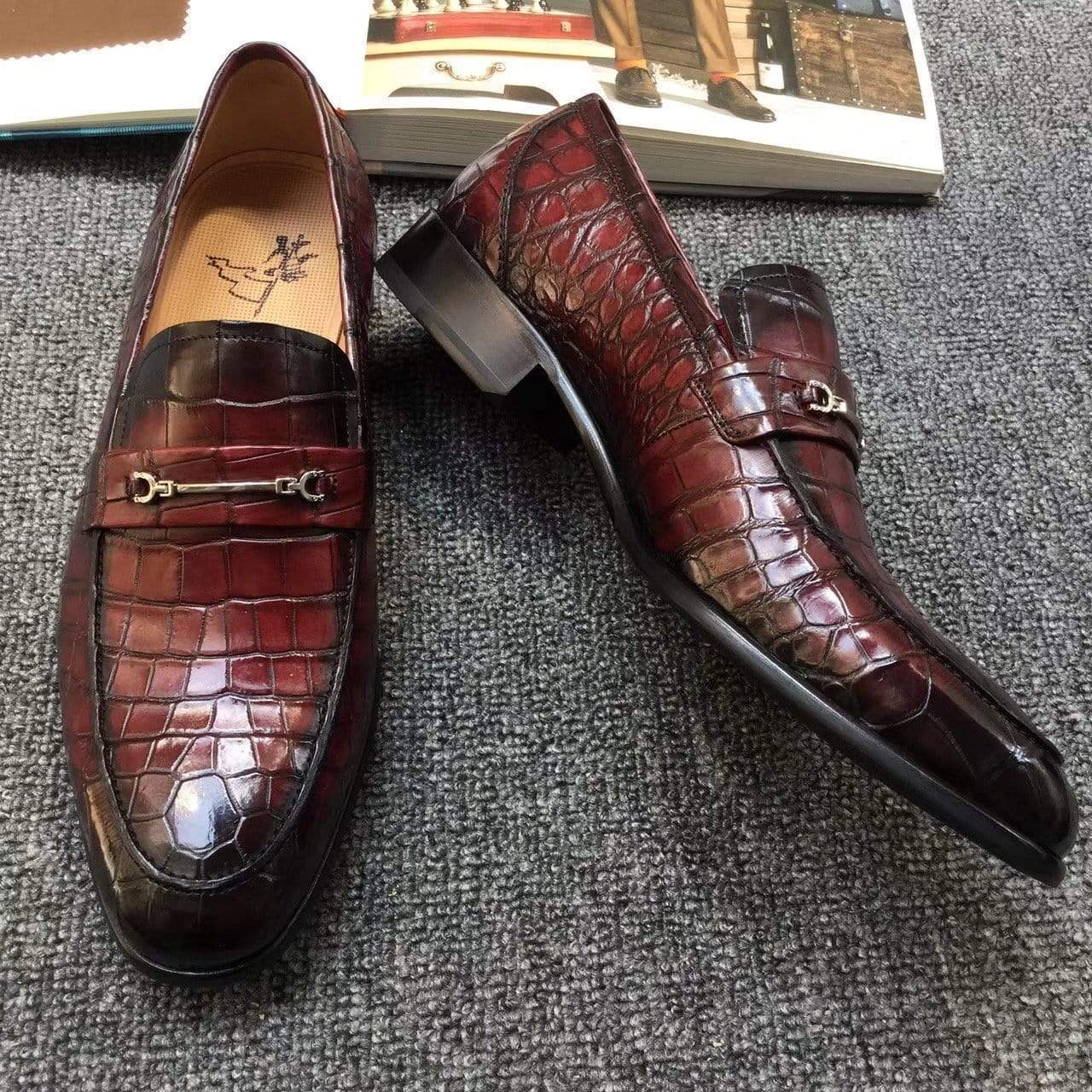 Crocodile Shoes Genuine Crocodile Belly Leather Shoes  Mens Lofers  Slip On Driving Shoes Casual Flats With Brogue Detail (Tuscania)